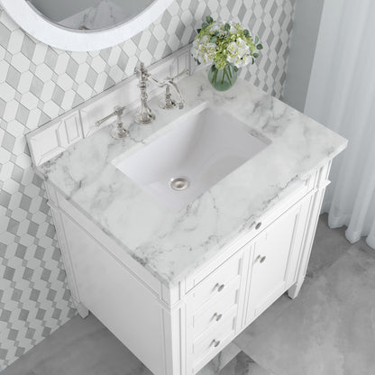 Renovate for Less Atlanta Brittany 30" Single Vanity, Bright White w/ 3 CM Carrara Marble Top