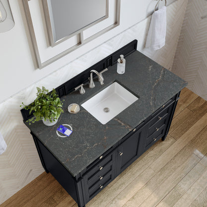 Renovate for Less Atlanta Brittany 48" Single Vanity, Black Onyx w/ 3 CM Parisien Bleu Silestone Top w/FreePower Wireless Charger