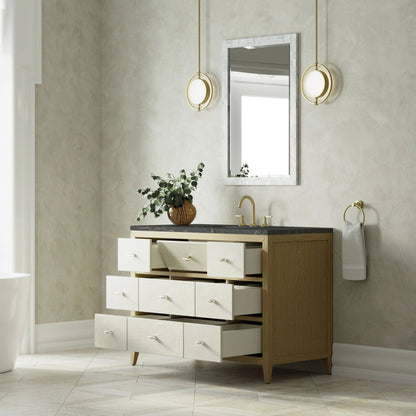 Celeste 48" Single Vanity, Sunwashed Oak with Embossed Shagreen w/ 3 CM Parisien Bleu Silestone Top w/ FreePower Wireless Charger