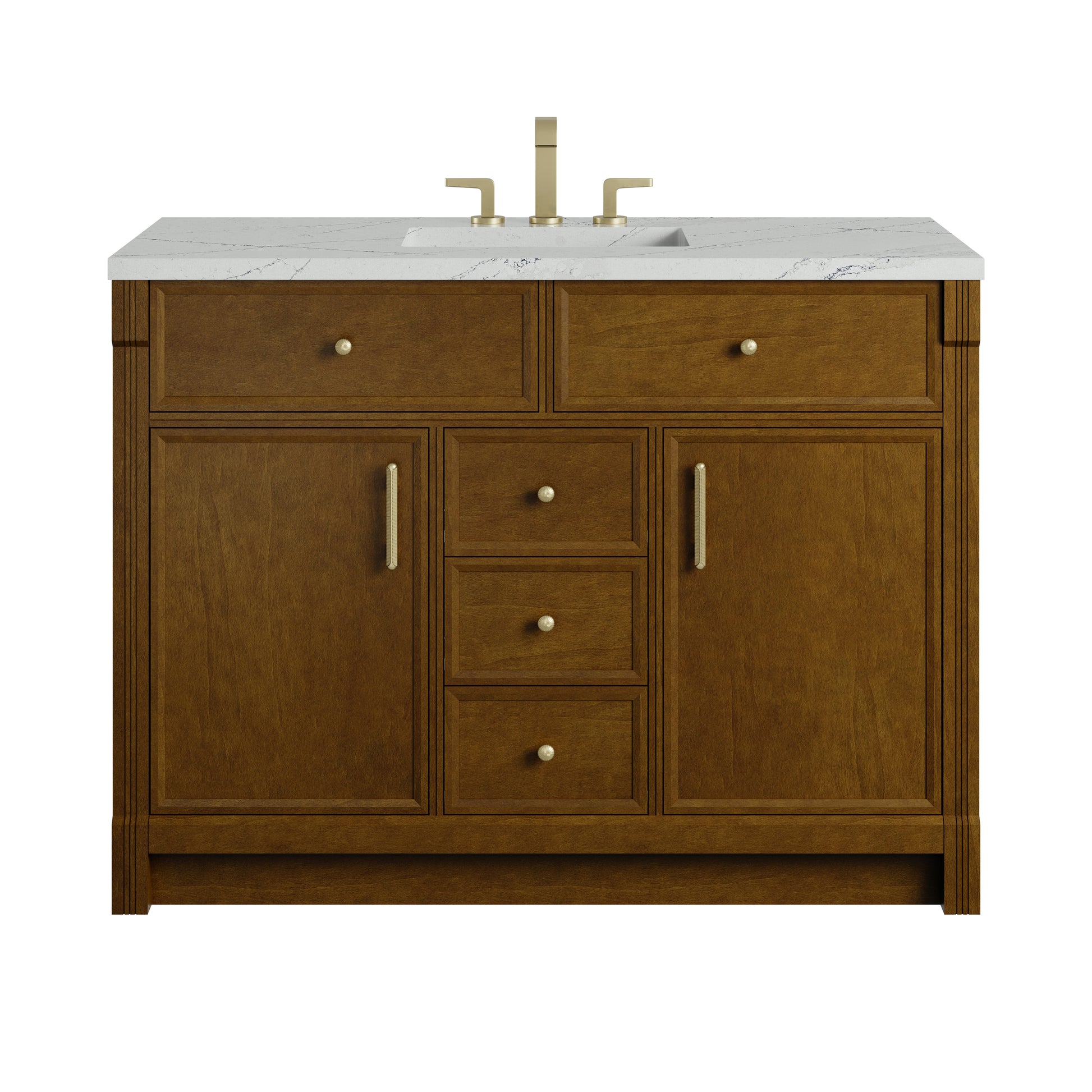 Renovate for Less Atlanta Bellshire 48" Single Vanity, Honey Oak w/ 3 CM Ethereal Noctis Silestone Top