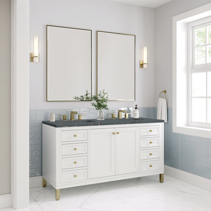 Renovate for Less Atlanta Chicago 60" Double Vanity, Glossy White, w/ 3 CM Parisien Bleu Silestone® Top w/FreePower Wireless Charger