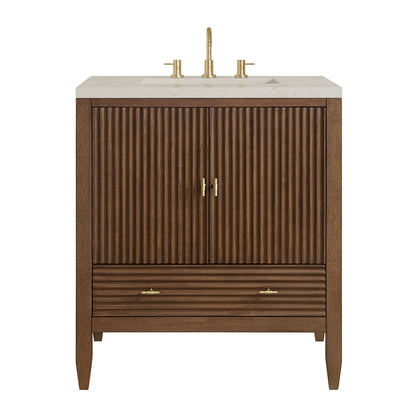 Renovate for Less Atlanta Myrrin 30" Single Vanity, Mid-Century Walnut w/ 3 CM Siberian Silestone Top