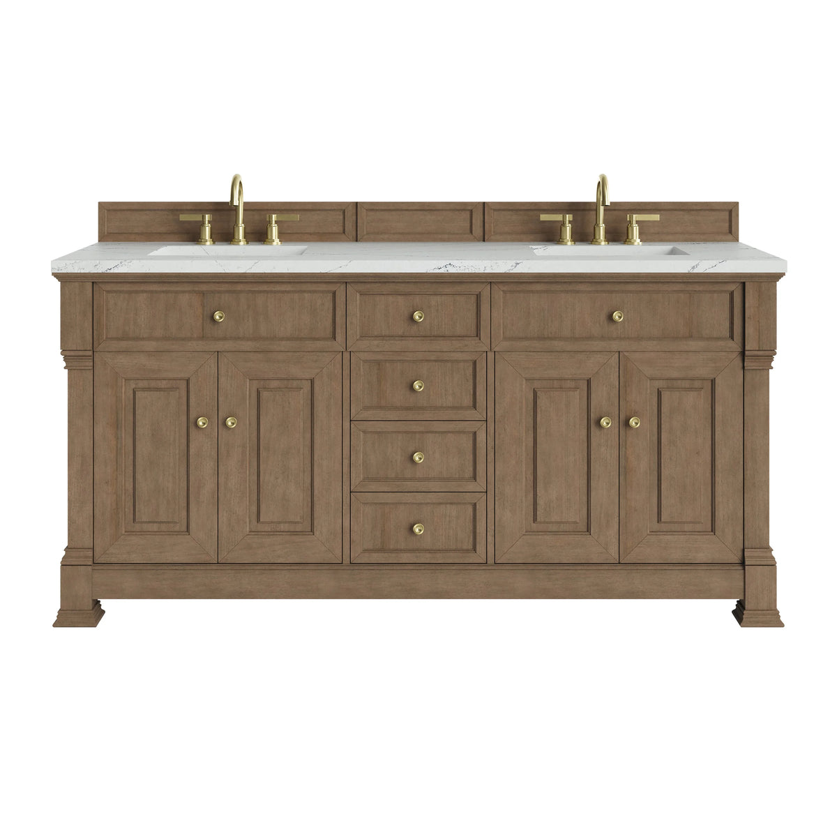Brookfield 72" Double Vanity, Pecan w/ 3 CM Ethereal Noctis Silestone Top w/ FreePower Wireless Charger