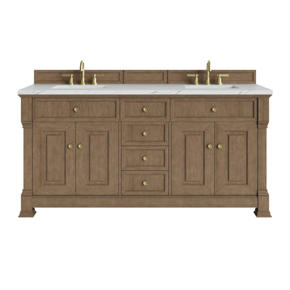 Brookfield 72" Double Vanity, Pecan w/ 3 CM Ethereal Noctis Silestone Top w/ FreePower Wireless Charger