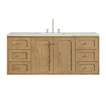 Renovate for Less Atlanta Laurent 60" Single Vanity, Light Natural Oak, w/ 3 CM Victorian Silver Quartz Top