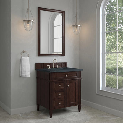 Brittany 30" Single Vanity, Burnished Mahogany, w/ 3 CM Charcoal Soapstone Silestone Top