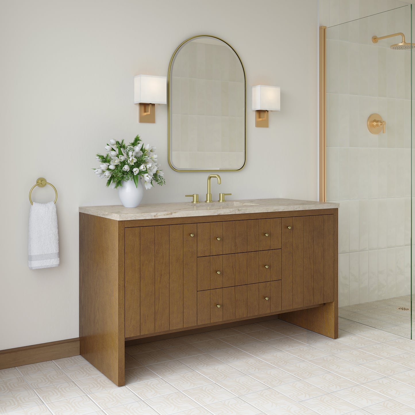 Renovate for Less Atlanta Hudson 60" Single Vanity, Honey Oak w/ 3 CM Tajnar Eclos Top