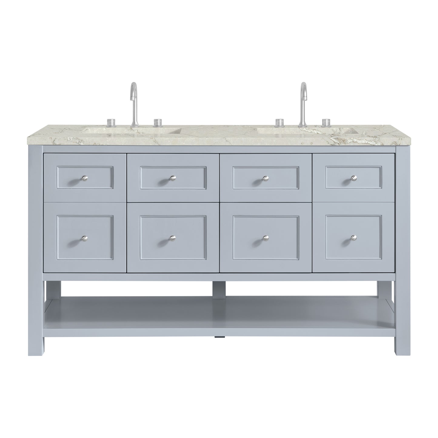 Renovate for Less Atlanta Breckenridge 60" Double Vanity, Serenity Blue, w/ 3 CM Victorian Silver Quartz Top w/FreePower Wireless Charger