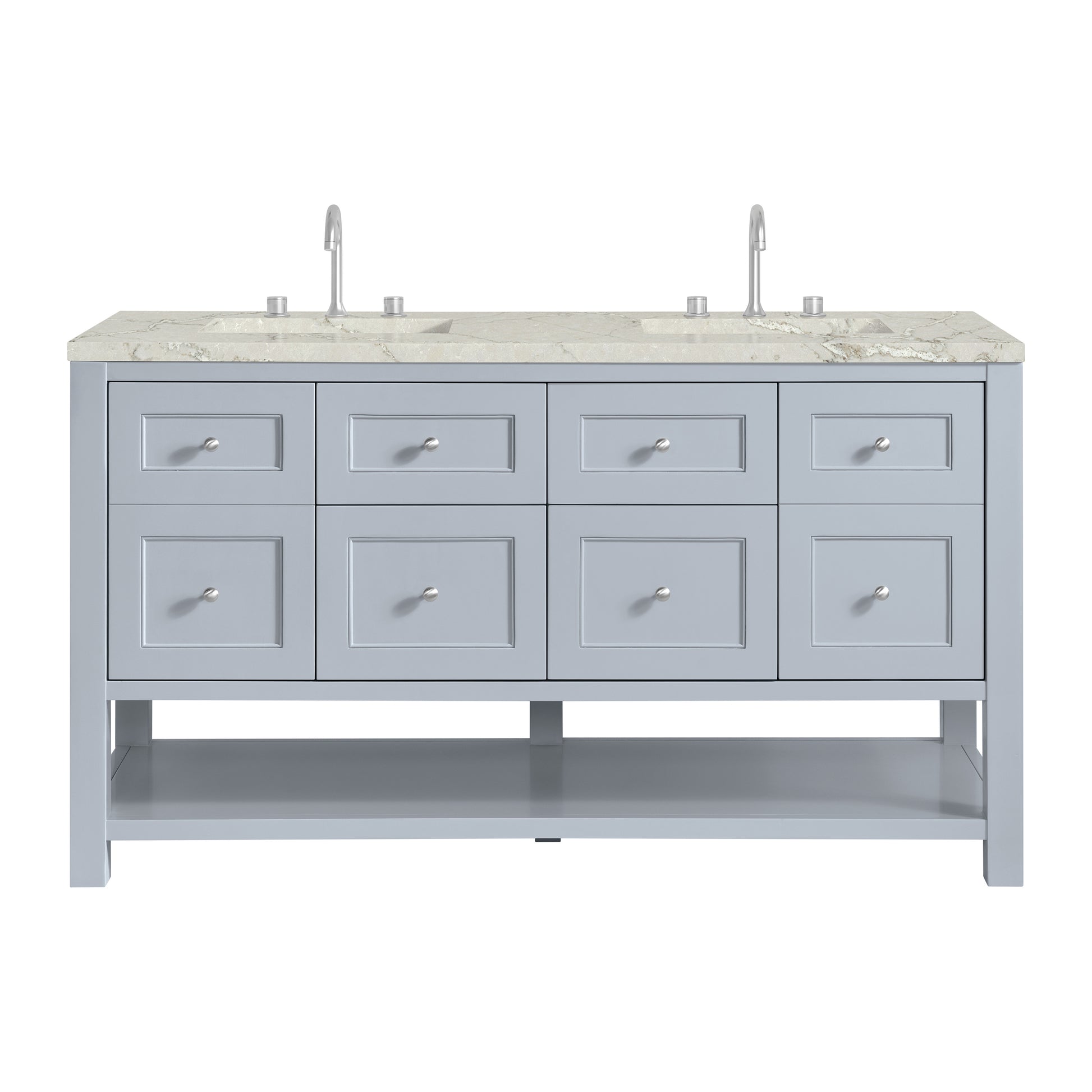 Renovate for Less Atlanta Breckenridge 60" Double Vanity, Serenity Blue, w/ 3 CM Victorian Silver Quartz Top w/FreePower Wireless Charger