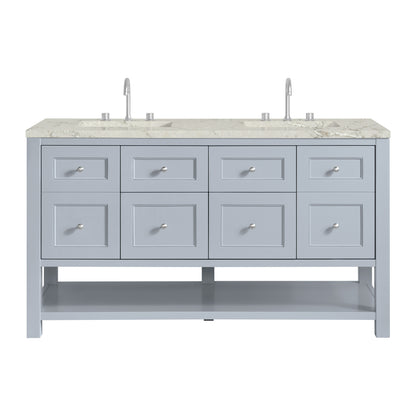 Renovate for Less Atlanta Breckenridge 60" Double Vanity, Serenity Blue, w/ 3 CM Victorian Silver Quartz Top w/FreePower Wireless Charger