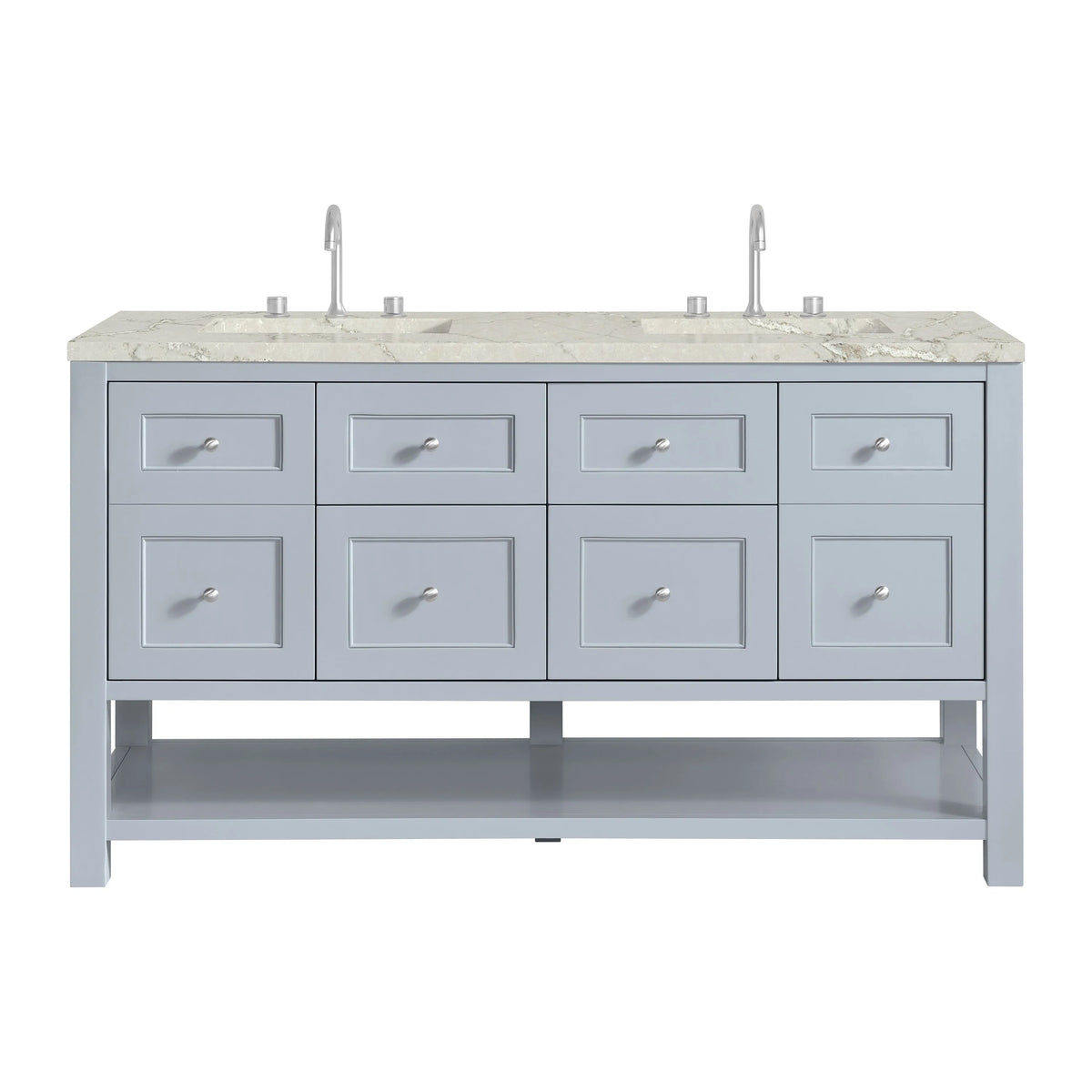 Breckenridge 60" Double Vanity, Serenity Blue, w/ 3 CM Victorian Silver Quartz Top w/FreePower Wireless Charger