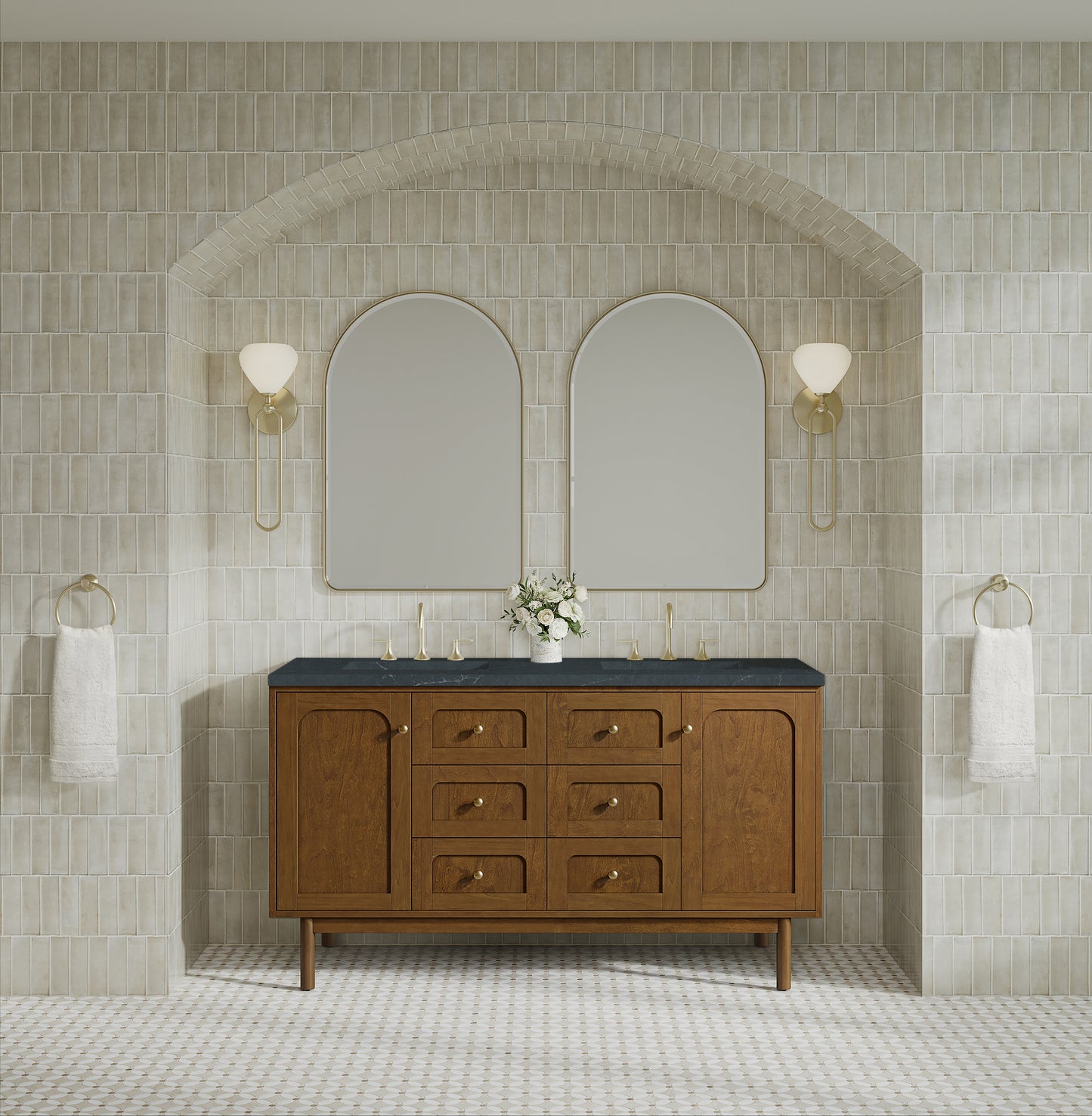 Renovate for Less Atlanta Laurent 60" Double Vanity, Honey Oak w/ 3 CM Charcoal Soapstone Silestone Top