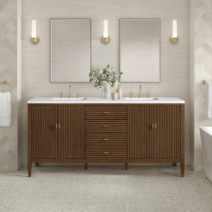 Myrrin 72" Double Vanity, Mid Century Walnut w/ 3 CM White Zeus Silestone Top
