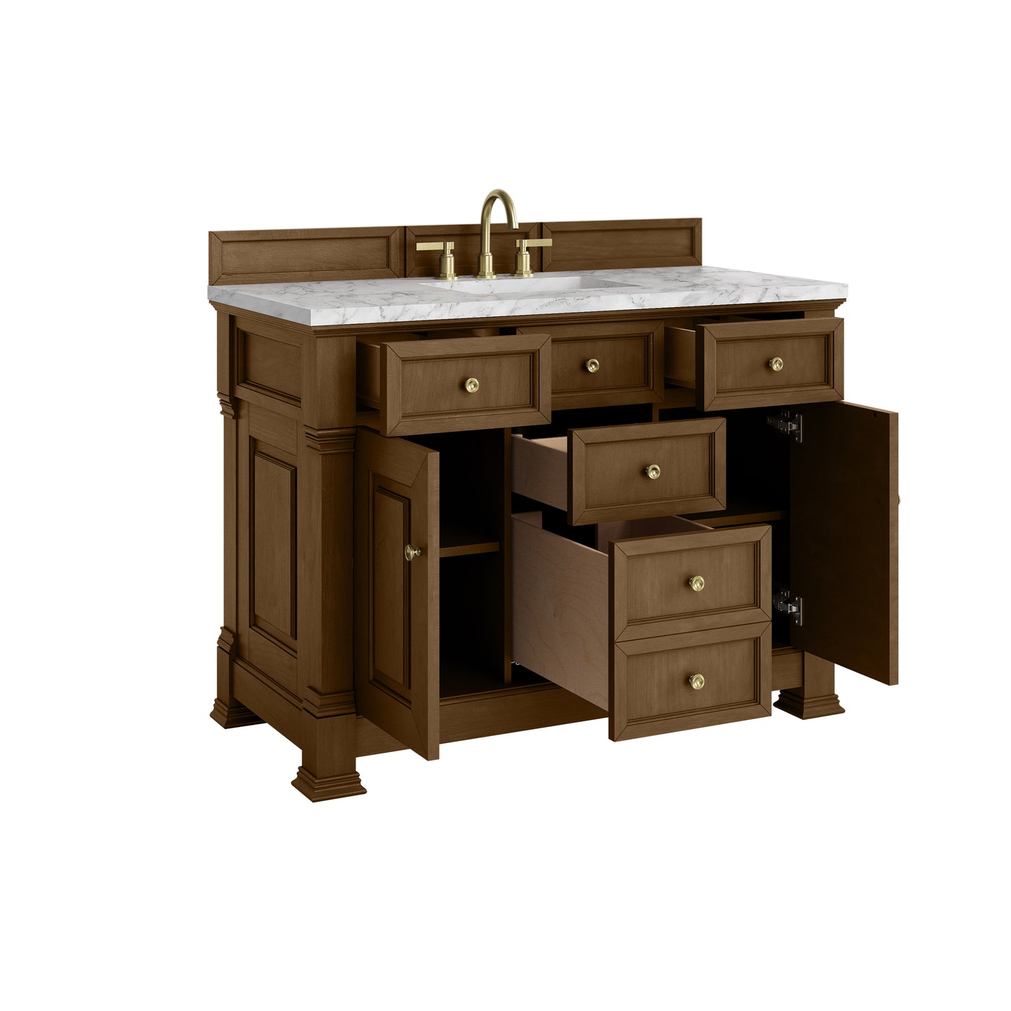 Renovate for Less Atlanta Brookfield 48" Single Vanity, Honey Oak w/3 CM Carrara White Marble Top