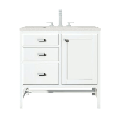 Addison 36" Single Vanity, Glossy White w/ 3 CM Lime Delight Silestone Top