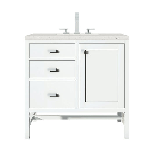 Addison 36" Single Vanity, Glossy White w/ 3 CM Lime Delight Silestone Top