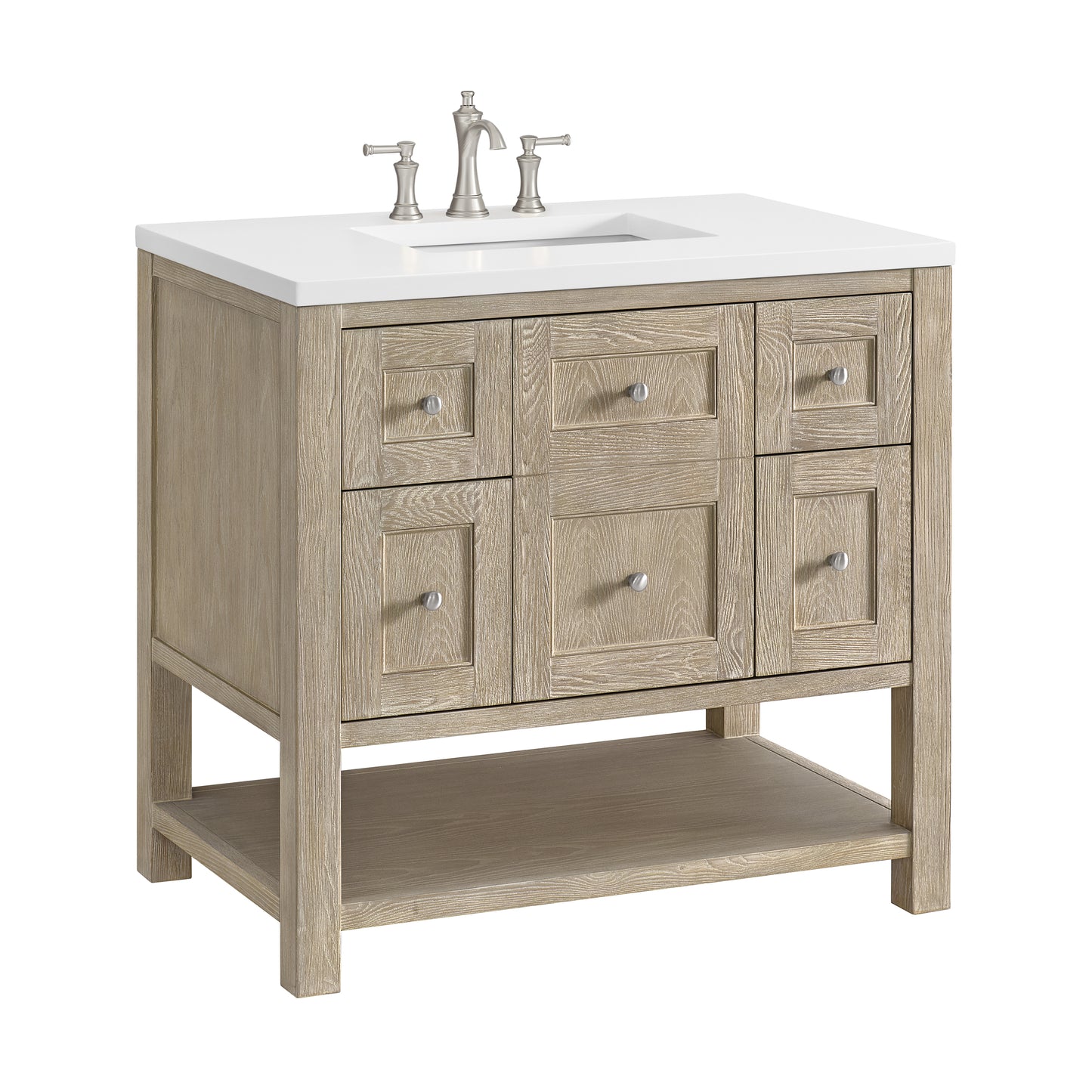 Renovate for Less Atlanta Breckenridge 36" Single Vanity, Whitewashed Oak w/ 3 CM White Zeus Silestone Top