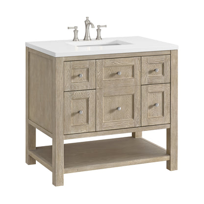 Renovate for Less Atlanta Breckenridge 36" Single Vanity, Whitewashed Oak w/ 3 CM White Zeus Silestone Top
