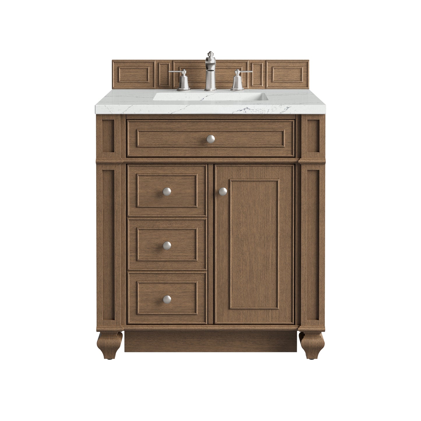 Renovate for Less Atlanta Bristol 30" Single Vanity, Saddle Brown w/ 3 CM Ethereal Noctis Silestone Top