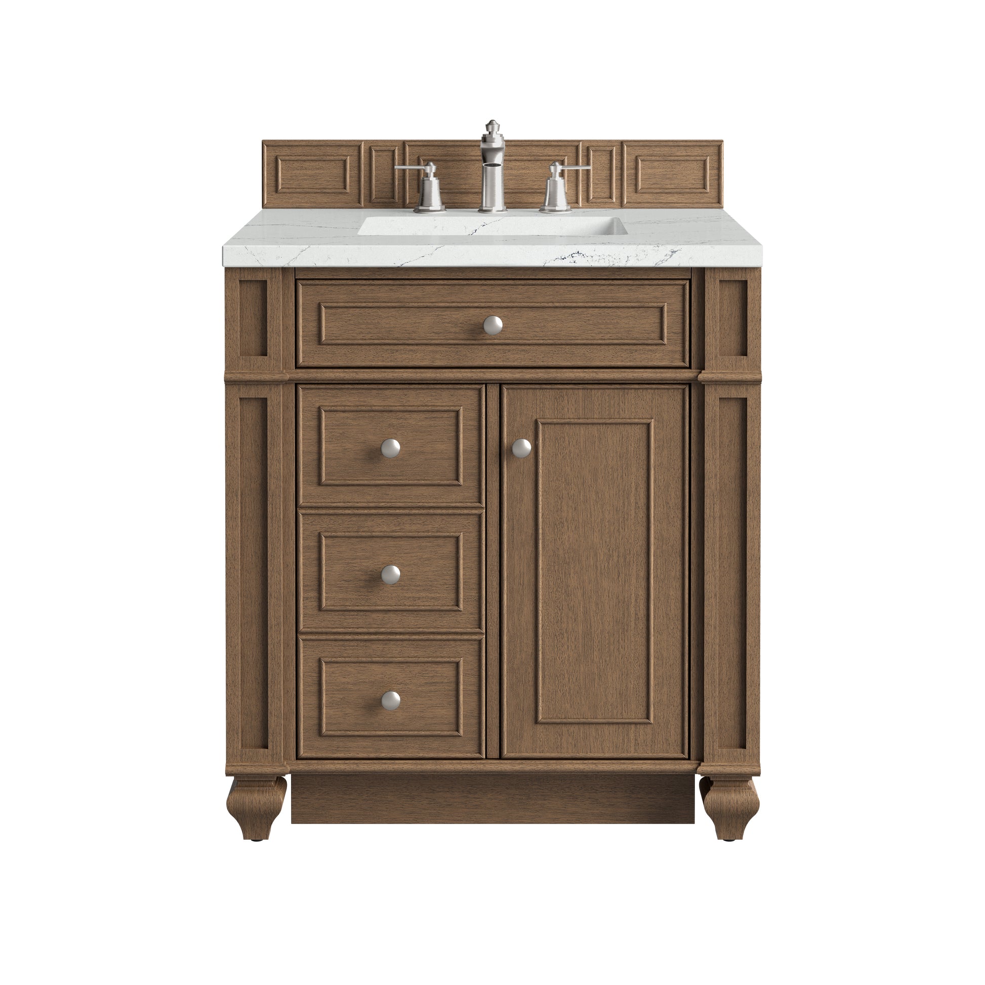 Renovate for Less Atlanta Bristol 30" Single Vanity, Saddle Brown w/ 3 CM Ethereal Noctis Silestone Top