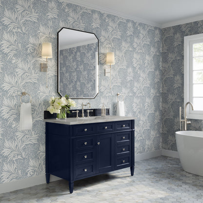 Renovate for Less Atlanta Brittany 48" Single Vanity, Victory Bleu w/ 3 CM Victorian Silver Silestone Top