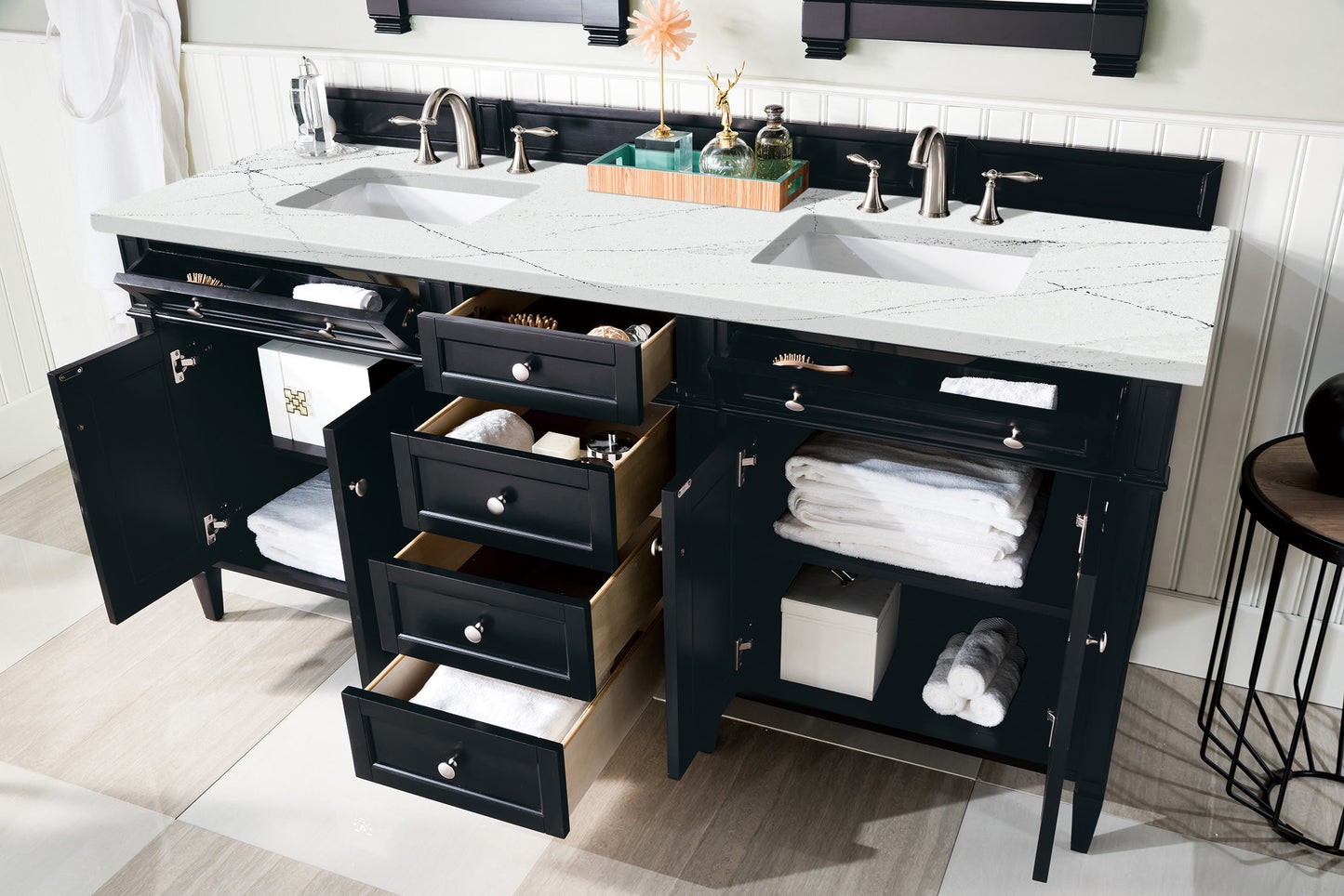 Renovate for Less Atlanta Brittany 72" Double Vanity, Black Onyx w/ 3 CM Ethereal Noctis Silestone Top