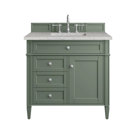 Brittany 36" Single Vanity, Smokey Celadon w/ 3 CM Eternal Jasmine Pearl Top