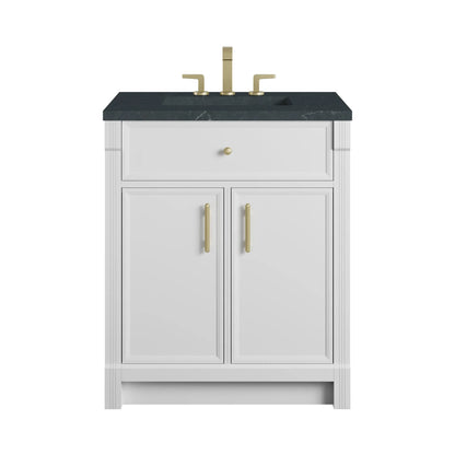 Bellshire 30" Single Vanity, Bright White w/ 3 CM Charcoal Soapstone Silestone Top