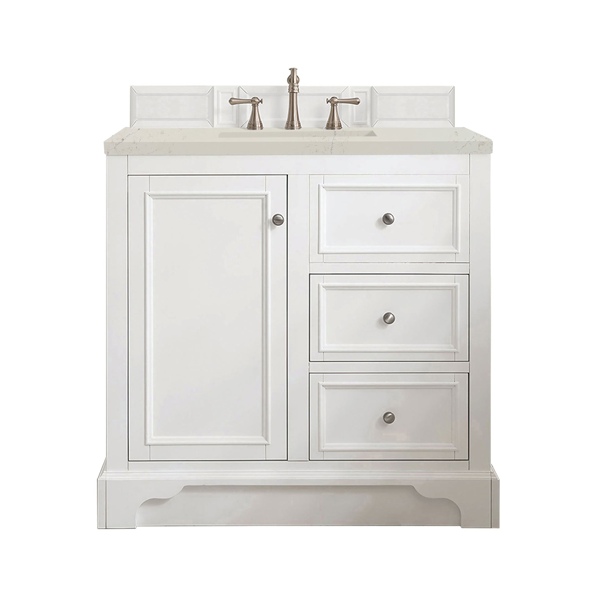 Renovate for Less Atlanta De Soto 36" Single Vanity, Bright White, w/ 3 CM Siberian Silestone Top