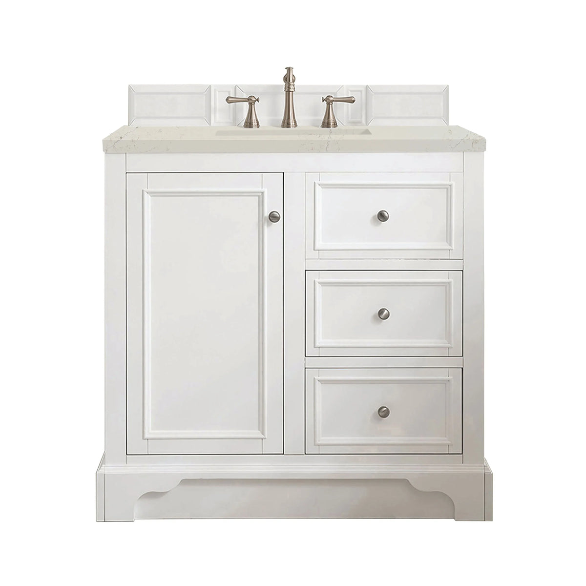 De Soto 36" Single Vanity, Bright White, w/ 3 CM Siberian Silestone Top