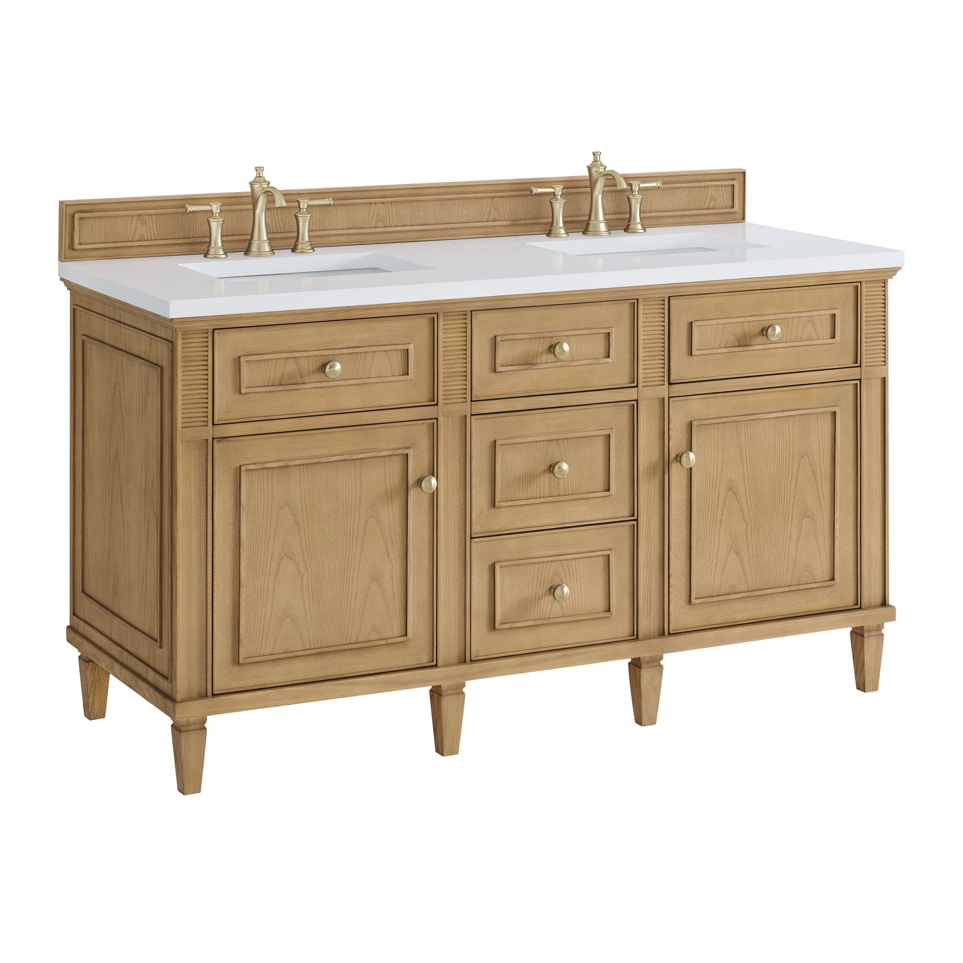Renovate for Less Atlanta Lorelai 60" Double Vanity, Light Natural Oak w/ 3 CM White Zeus Silestone Top