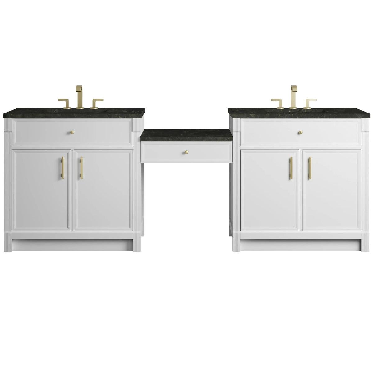 Bellshire 96" Dual Vanity Set with 24" Make-Up Counter, Bright White w/3 cm Phantome Eclos Top