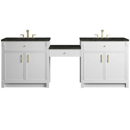 Bellshire 96" Dual Vanity Set with 24" Make-Up Counter, Bright White w/3 cm Phantome Eclos Top