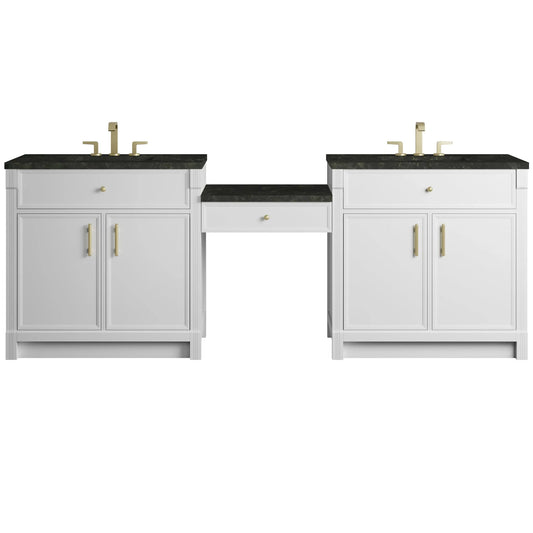 Bellshire 96" Dual Vanity Set with 24" Make-Up Counter, Bright White w/3 cm Phantome Eclos Top