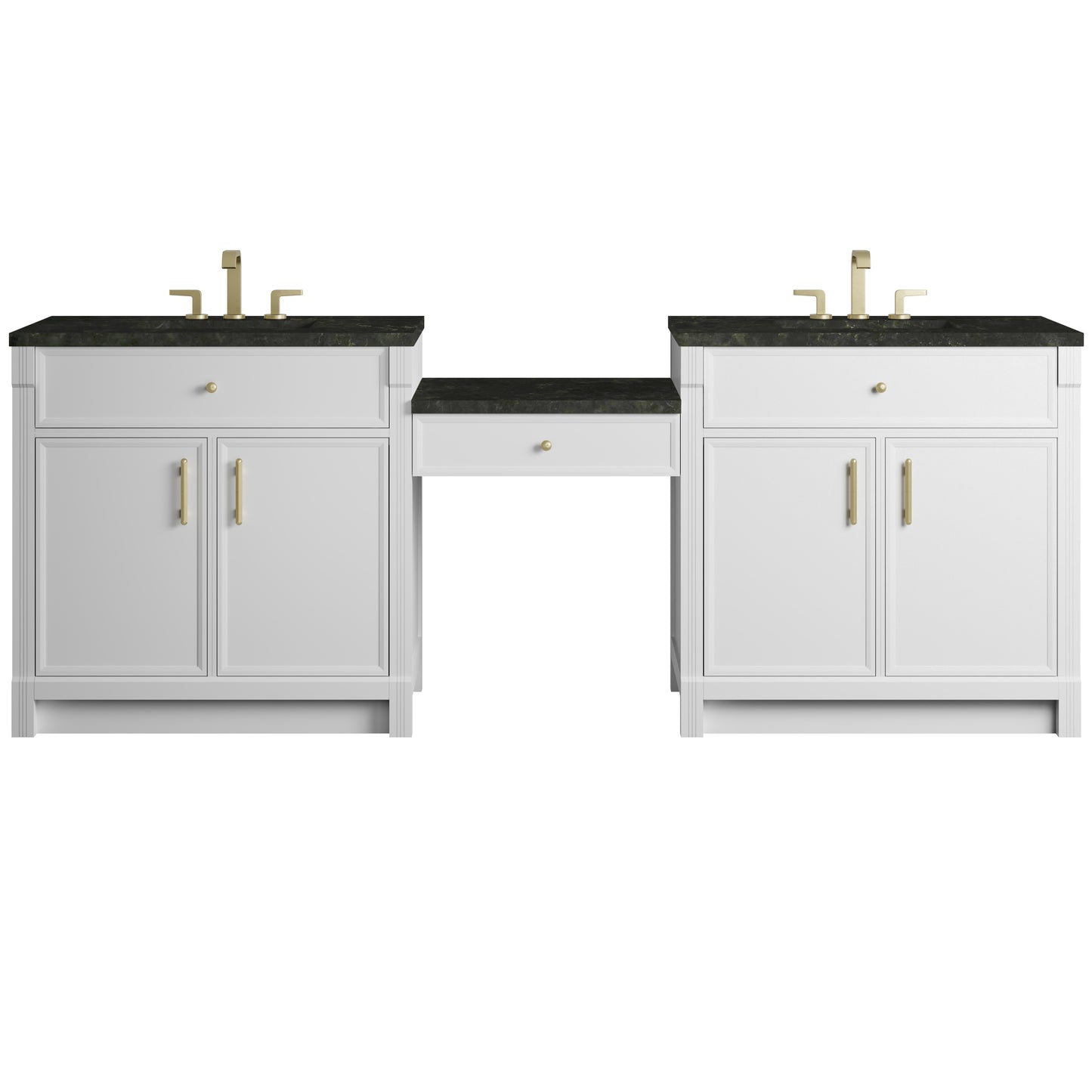Renovate for Less Atlanta Bellshire 96" Dual Vanity Set with 24" Make-Up Counter, Bright White w/3 cm Phantome Eclos Top