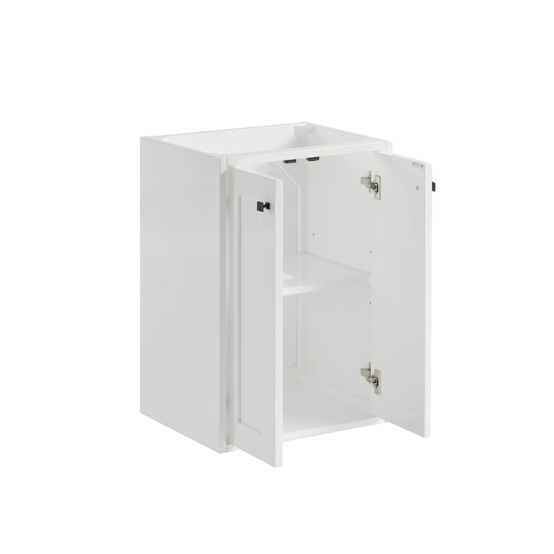 Renovate for Less Atlanta Chianti 20" Single Vanity, Glossy White, Matte Black, w/ White Glossy Composite Stone Top