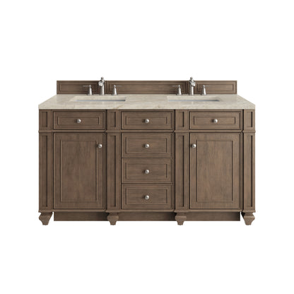 Renovate for Less Atlanta Bristol 60" Double Vanity, Whitewashed Walnut, w/ 3 CM Tajnar Eclos Top w/FreePower Wireless Charger