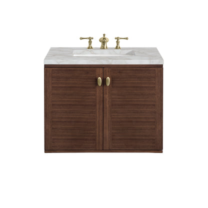 Renovate for Less Atlanta Amberly 30" Single Vanity, Mid-Century Walnut w/ 3 CM Victorian Silver Top
