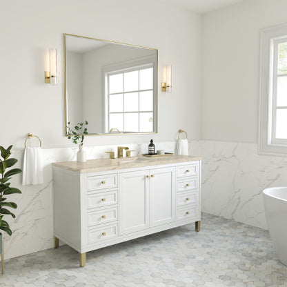 Renovate for Less Atlanta Chicago 60" Single Vanity, Glossy White, w/ 3 CM Tajnar Eclos Top w/FreePower Wireless Charger