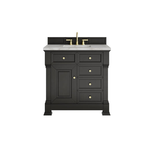 Brookfield 36" Single Vanity, Black Onyx w/ 3 CM Victorian Silver Silestone Top