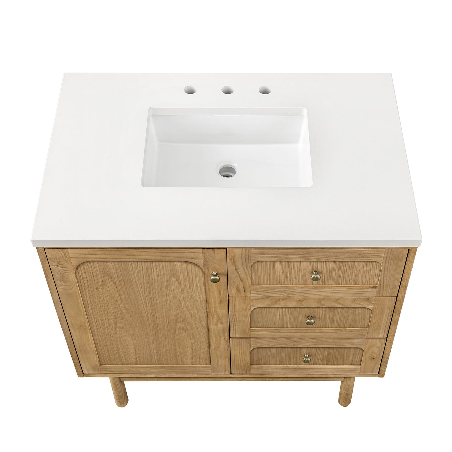 Renovate for Less Atlanta Laurent 36" Single Vanity, Light Natural Oak w/ 3 CM White Zeus Top