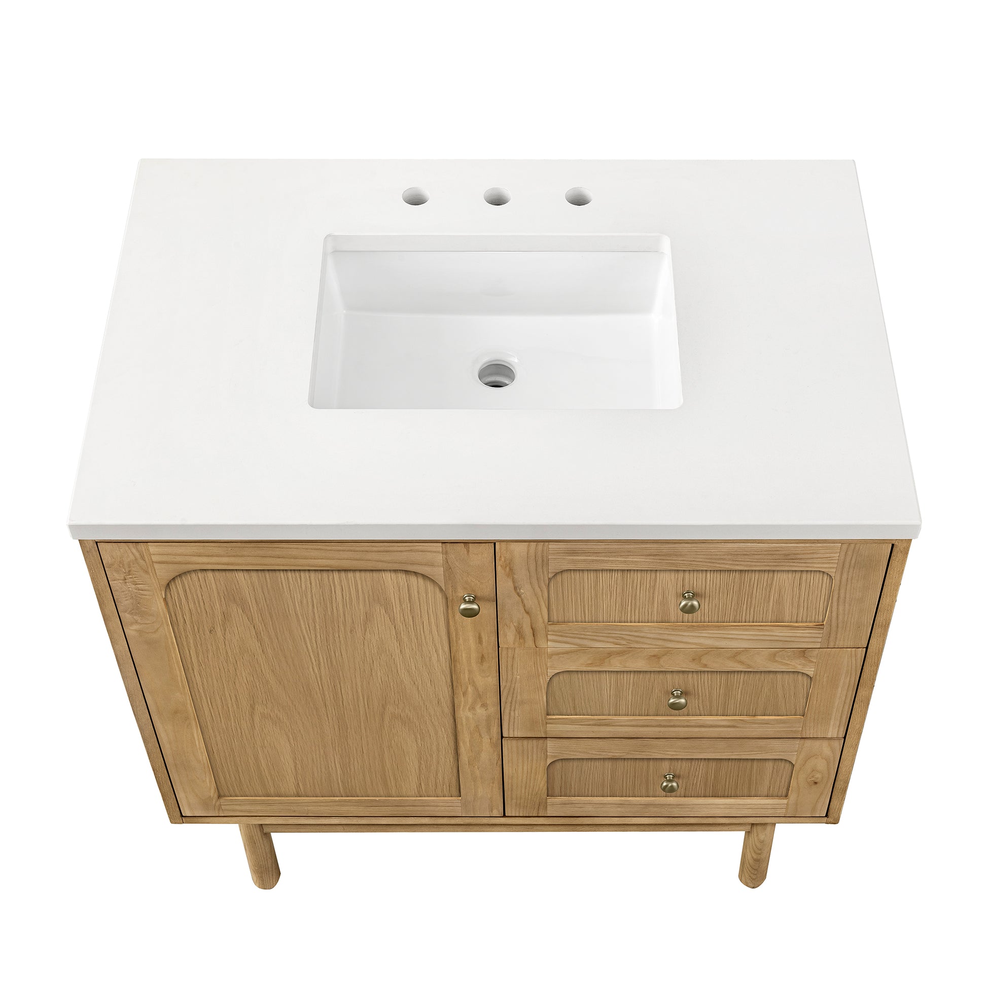 Renovate for Less Atlanta Laurent 36" Single Vanity, Light Natural Oak w/ 3 CM White Zeus Top