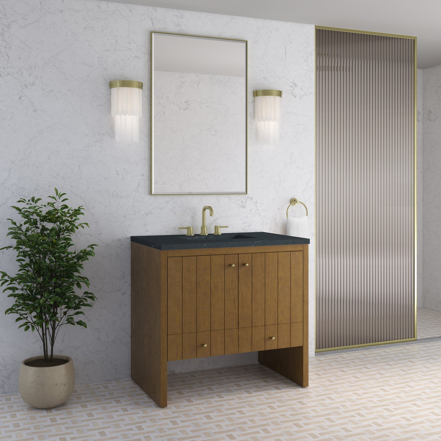 Renovate for Less Atlanta Hudson 36" Single Vanity, Honey Oak w/ 3 CM Charcoal Soapstone Silestone Top
