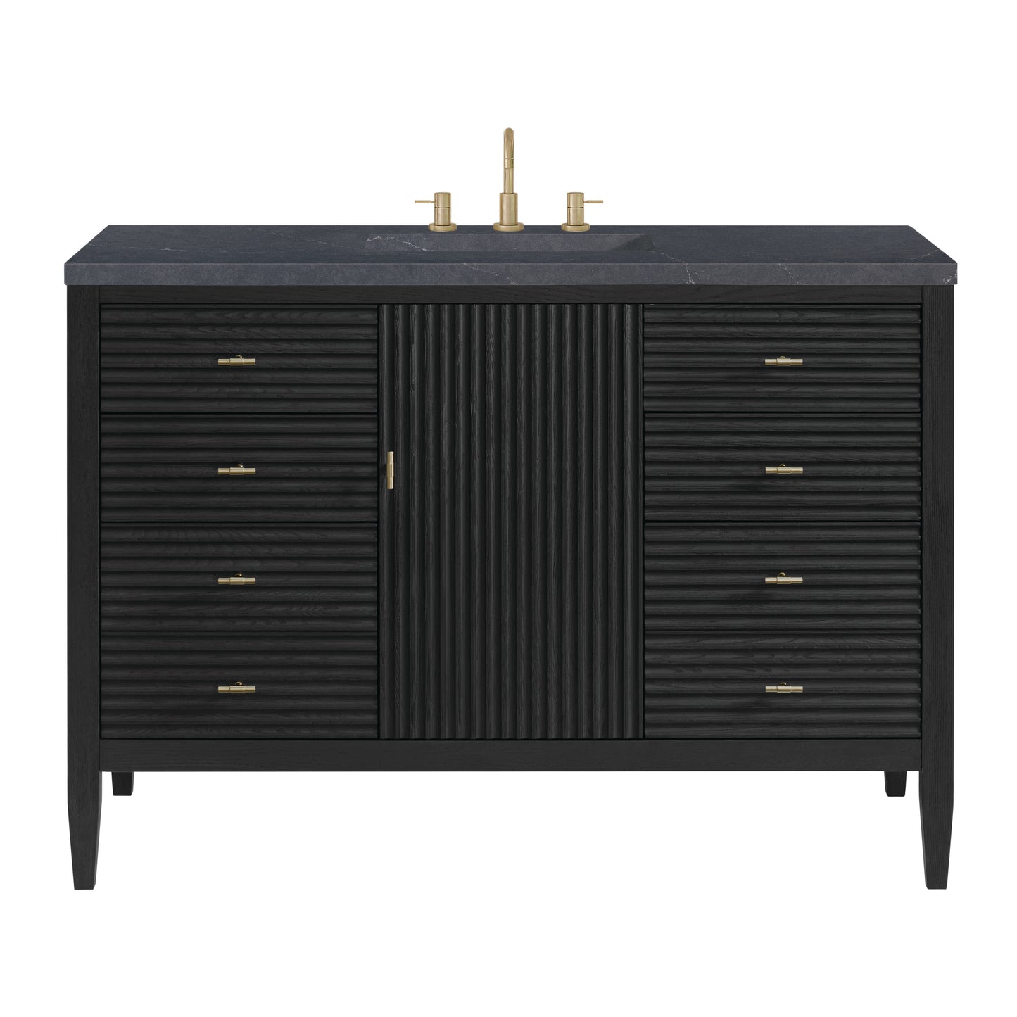 Renovate for Less Atlanta Myrrin 48" Single Vanity, Carbon Oak w/ 3 CM Charcoal Soapstone Silestone Top