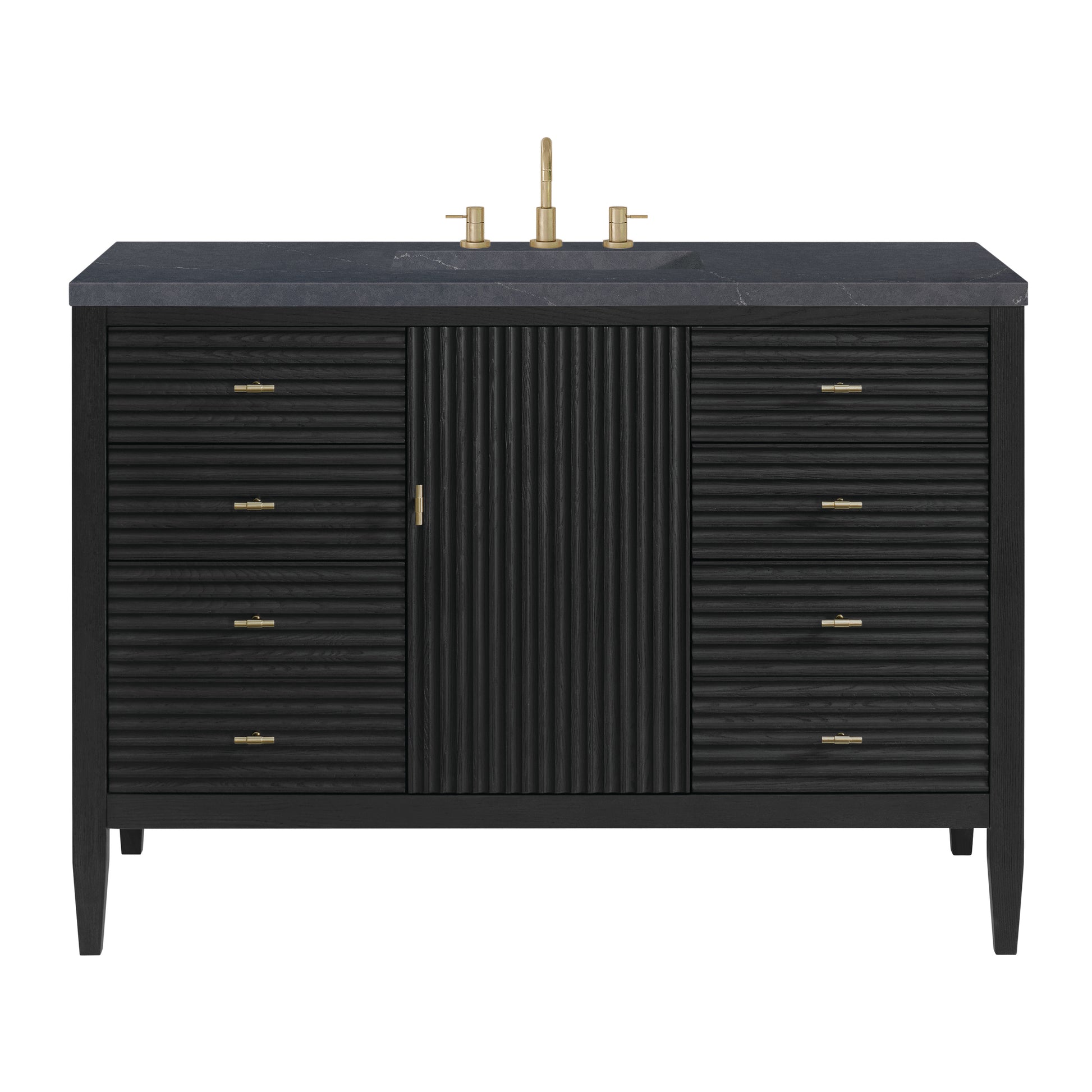 Renovate for Less Atlanta Myrrin 48" Single Vanity, Carbon Oak w/ 3 CM Charcoal Soapstone Silestone Top