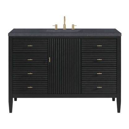 Renovate for Less Atlanta Myrrin 48" Single Vanity, Carbon Oak w/ 3 CM Charcoal Soapstone Silestone Top
