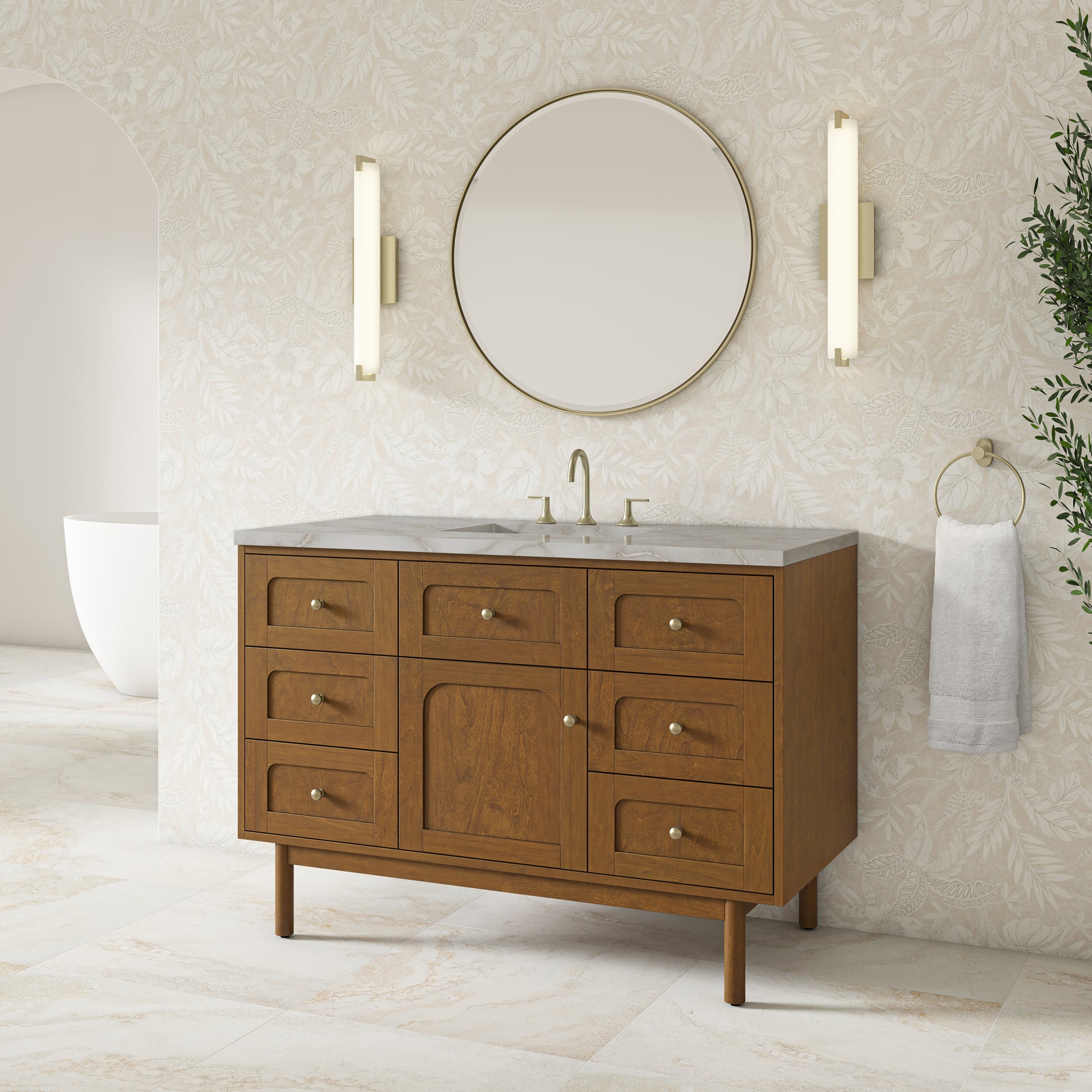 Renovate for Less Atlanta Laurent 48" Single Vanity, Honey Oak w/ 3 CM Victorian Silver Silestone Top