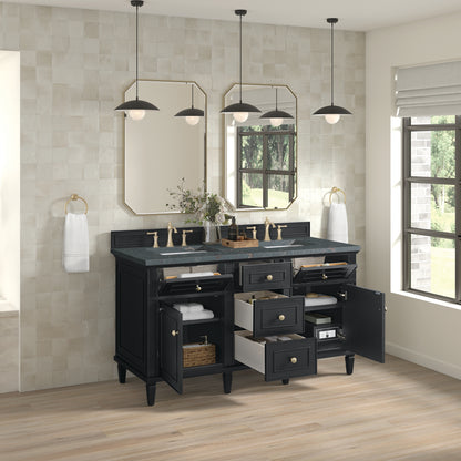 Renovate for Less Atlanta Lorelai 60" Double Vanity, Black Onyx w/ 3 CM Parisien Bleu Silestone Top
