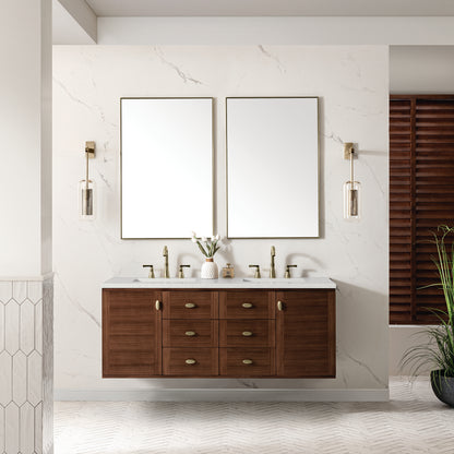 Renovate for Less Atlanta Amberly 60" Double Vanity, Mid-Century Walnut w/ 3 CM Lime Delight Top