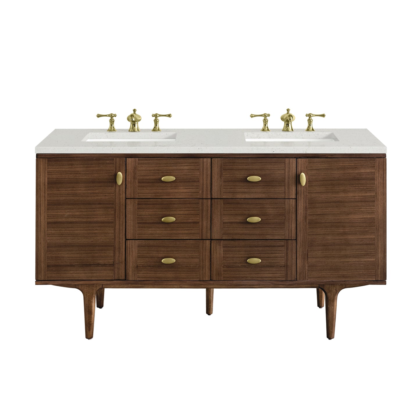 Renovate for Less Atlanta Amberly 60" Double Vanity, Mid-Century Walnut w/ 3 CM Lime Delight Top